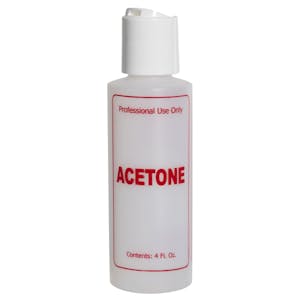4 oz. Natural HDPE Cylinder Bottle with 24/410 White Dispensing Disc-Top Cap & Red "Acetone" Embossed