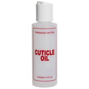 4 oz. Natural HDPE Cylinder Bottle with 24/410 White Dispensing Disc-Top Cap & Red "Cuticle Oil" Embossed