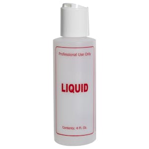 4 oz. Natural HDPE Cylinder Bottle with 24/410 White Dispensing Disc-Top Cap & Red "Liquid" Embossed