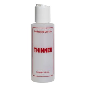 4 oz. Natural HDPE Cylinder Bottle with 24/410 White Dispensing Disc-Top Cap & Red "Thinner" Embossed