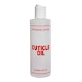 8 oz. Natural HDPE Cylinder Bottle with 24/410 White Dispensing Disc-Top Cap & Red "Cuticle Oil" Embossed