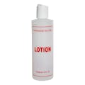 8 oz. Natural HDPE Cylinder Bottle with 24/410 White Dispensing Disc-Top Cap & Red "Lotion" Embossed