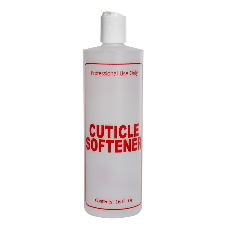 16 oz. Natural HDPE Cylinder Bottle with 24/410 White Dispensing Disc-Top Cap & Red "Cuticle Softener" Embossed