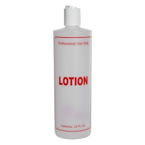16 oz. Natural HDPE Cylinder Bottle with 24/410 White Dispensing Disc-Top Cap & Red "Lotion" Embossed