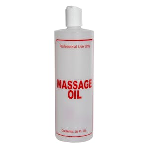 16 oz. Natural HDPE Cylinder Bottle with 24/410 White Dispensing Disc-Top Cap & Red "Massage Oil" Embossed