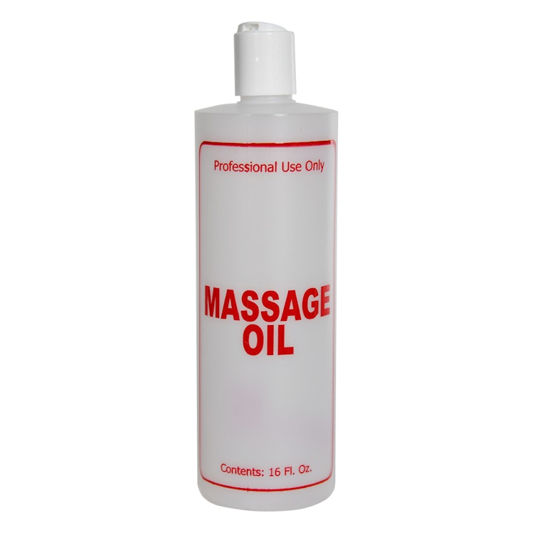 16 oz. Natural HDPE Cylinder Bottle with 24/410 White Dispensing Disc-Top Cap & Red "Massage Oil" Embossed