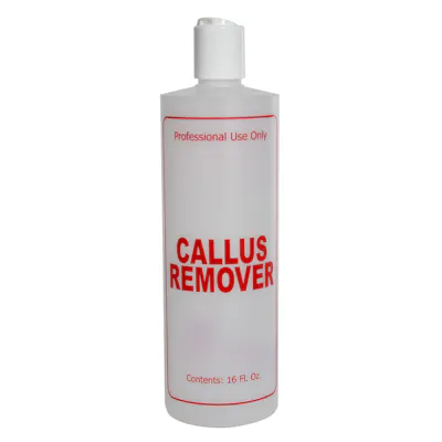 16 oz. Natural HDPE Cylinder Bottle with 24/410 White Polypropylene Disc-Top Dispensing Cap & Red "Callus Remover" Embossed