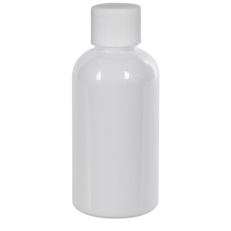 2 oz. White PET Traditional Boston Round Bottle with 20/400 White Ribbed Cap with F217 Liner