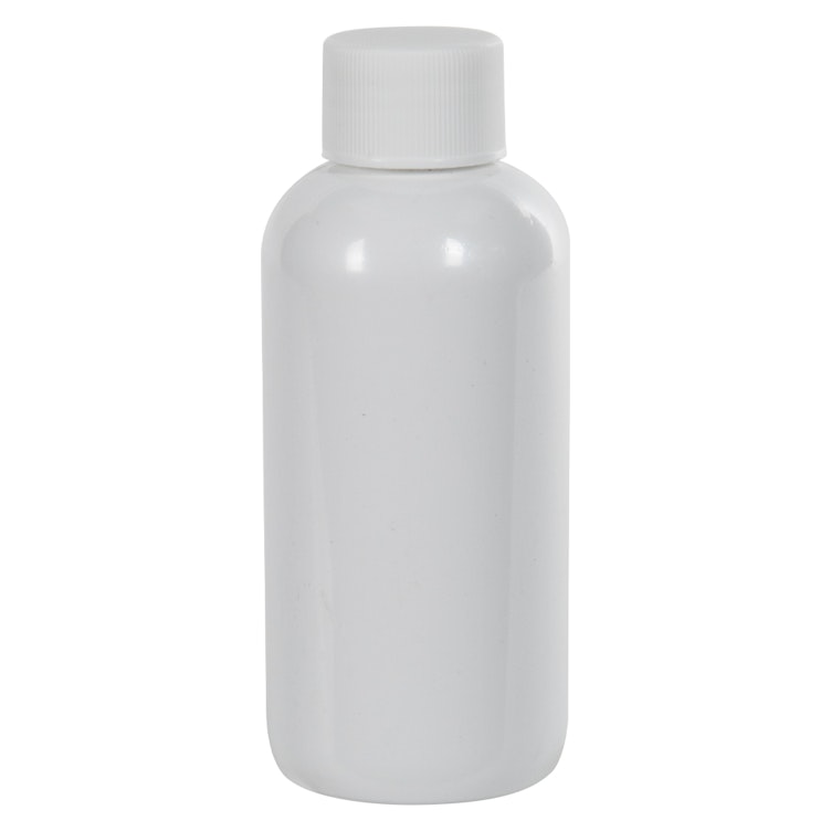 4 oz. White PET Traditional Boston Round Bottle with 24/410 White Ribbed Cap with F217 Liner