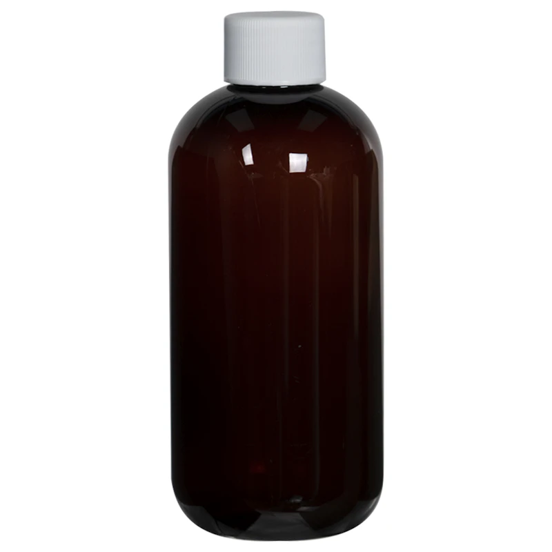 8 oz. Light Amber PET Traditional Boston Round Bottle with 24/410 White Ribbed Cap with F217 Liner