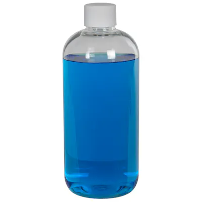 12 oz. Clear PET Traditional Boston Round Bottle with 24/410 White Ribbed Cap with F217 Liner