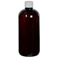 12 oz. Light Amber PET Traditional Boston Round Bottle with 24/410 White Ribbed Cap with F217 Liner