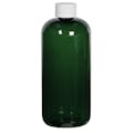 16 oz. Dark Green PET Traditional Boston Round Bottle with 24/410 White Ribbed Cap with F217 Liner