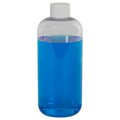 16 oz. Clear PET Traditional Boston Round Bottle with 28/410 White Ribbed Cap with F217 Liner
