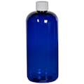 16 oz. Cobalt Blue PET Traditional Boston Round Bottle with 28/410 White Ribbed Cap with F217 Liner