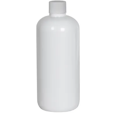16 oz. White PET Traditional Boston Round Bottle with 28/410 White Ribbed Cap with F217 Liner