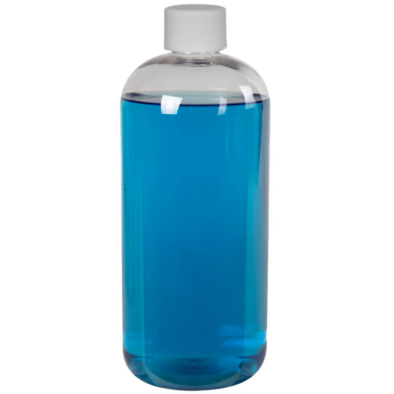 32 oz. Clear PET Traditional Boston Round Bottle with 28/410 White Ribbed Cap with F217 Liner