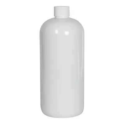 32 oz. White PET Traditional Boston Round Bottle with 28/410 White Ribbed Cap with F217 Liner