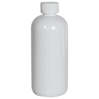 12 oz. White PET Traditional Boston Round Bottle with 24/400 White Ribbed CRC Cap with F217 Liner