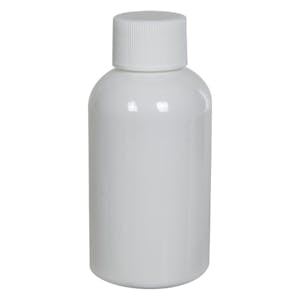 2 oz. White PET Squat Boston Round Bottle with 20/410 White Ribbed Cap with F217 Liner
