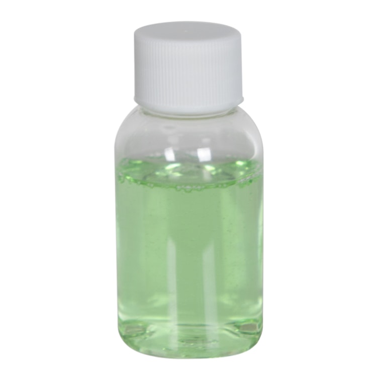 1 oz. Clear PET Squat Boston Round Bottle with 20/410 White Ribbed Cap with F217 Liner