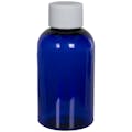 2 oz. Cobalt Blue PET Squat Boston Round Bottle with 20/410 White Ribbed Cap with F217 Liner