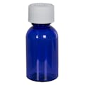 1 oz. Cobalt Blue PET Squat Boston Round Bottle with 20/410 White Ribbed CRC Cap with F217 Liner