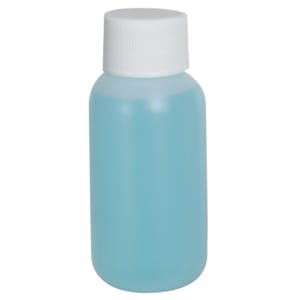 1 oz. Natural HDPE Boston Round Bottle with 20/410 White Ribbed Cap with F217 Liner