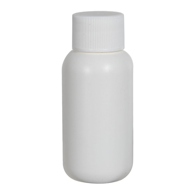 1 oz. White HDPE Boston Round Bottle with 20/410 White Ribbed Cap with F217 Liner