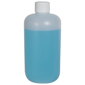 12 oz. Natural HDPE Boston Round Bottle with 24/410 White Ribbed Cap with F217 Liner