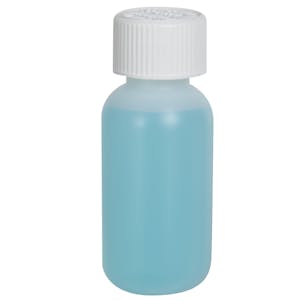 1 oz. Natural HDPE Boston Round Bottle with 20/410 White Ribbed CRC Cap with F217 Liner