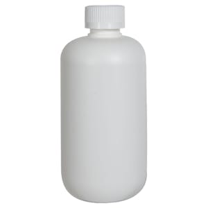 12 oz. White HDPE Boston Round Bottle with 24/410 White Ribbed CRC Cap with F217 Liner