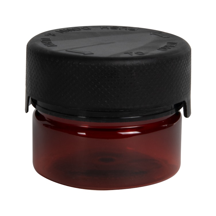 1 oz./30cc Amber PET Aviator Container with Black CR Cap & Seal
