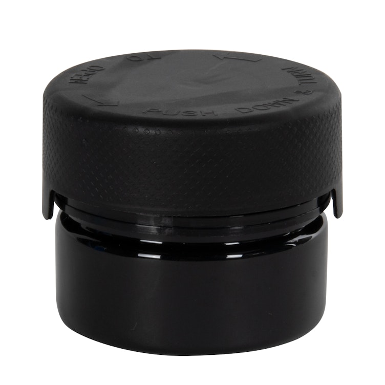 1 oz. (30cc) Black PET Aviator Container with Black CRC Cap & Seal