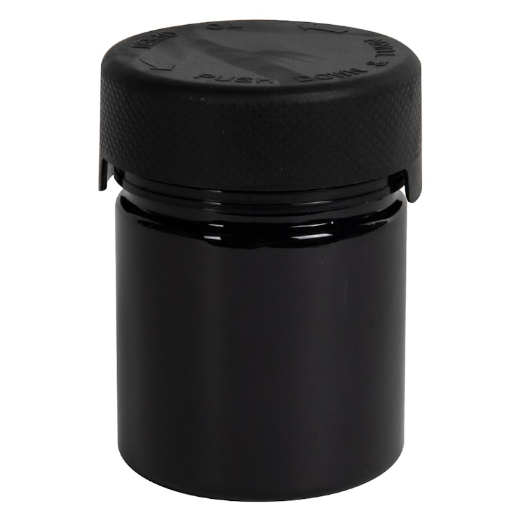 3 oz. (90cc) Black PET Aviator Container with Black CRC Cap & Seal