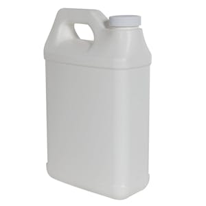 64 oz. White Level 5 Fluorinated HDPE F-Style Jug with 38/400 White Ribbed Cap with F217 Liner