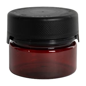 7.5 oz. (225cc) Translucent Amber PET Aviator Container with Black CRC Cap & Seal