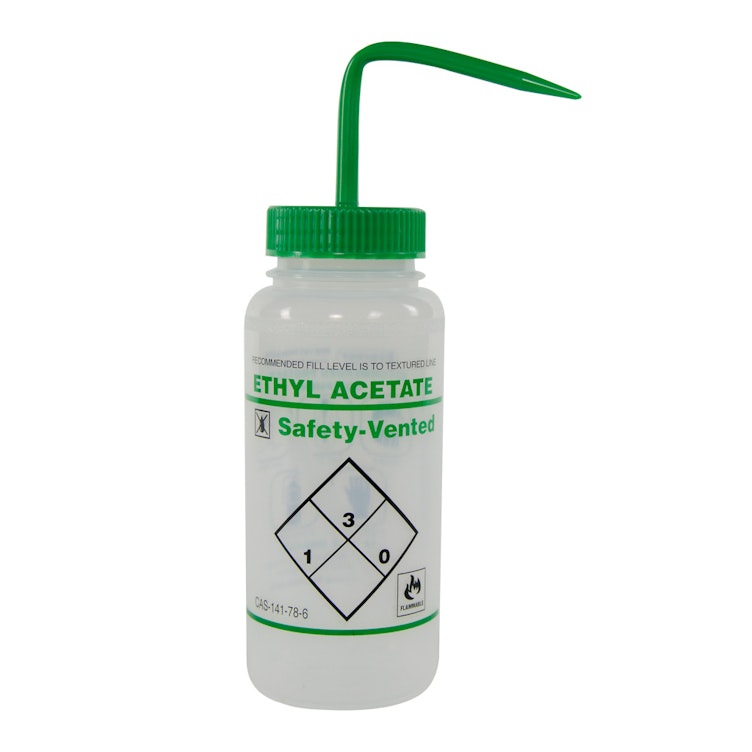 500mL Scienceware® Ethyl Acetate Safety Vented® Labeled Wash Bottles - Pack of 3