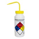 500mL (16 oz.) Scienceware® Sodium Hypochlorite Safety-Vented & Labeled Wide Mouth Wash Bottle with Yellow Dispensing Nozzle