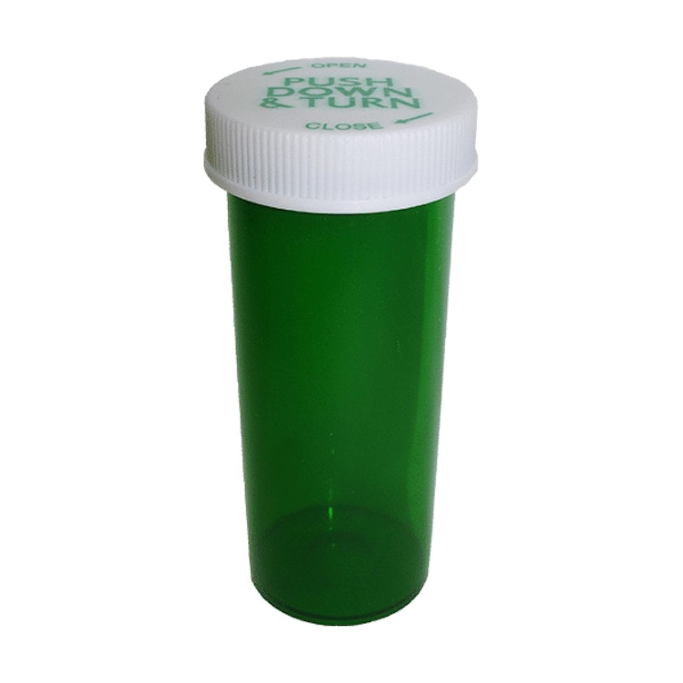 40 Dram Green Vial with Push & Turn White Ribbed CRC Cap