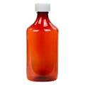 12 oz. Amber PET Oval Liquid Bottle with 28/400 White CR Cap