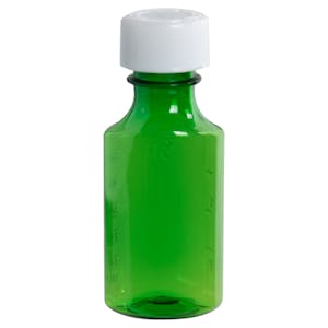 2 oz. Green PET Oval Liquid Bottle with 24/400 White CR Cap