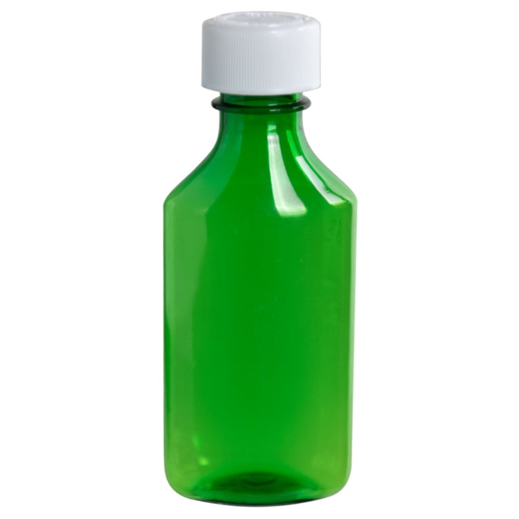 4 oz. Green PET Oval Liquid Bottle with 24/400 White CR Cap