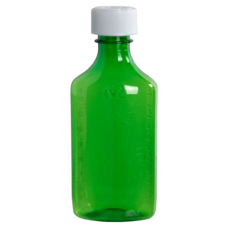 6 oz. Green PET Oval Liquid Bottle with 24/400 White CR Cap