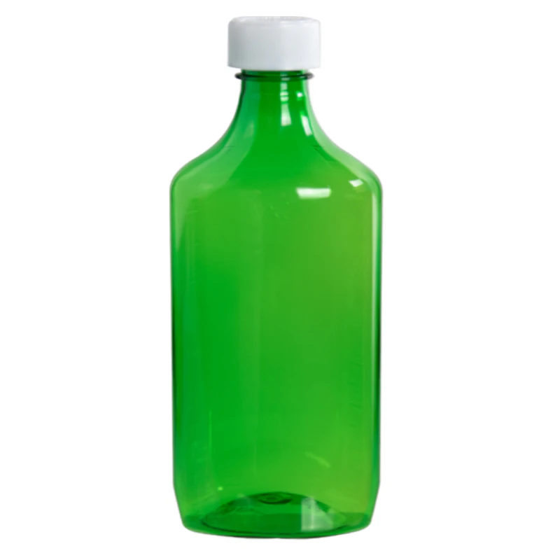 16 oz. Green PET Oval Liquid Bottle with 28/400 White CRC Cap