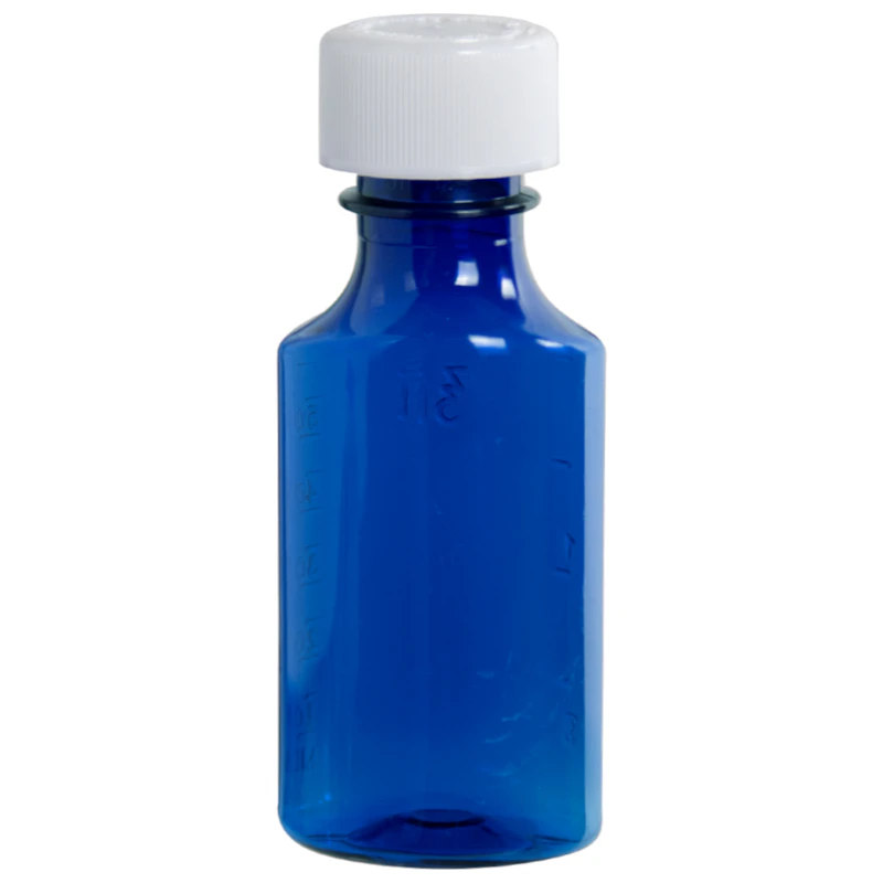 2 oz. Blue PET Oval Liquid Bottle with 24/400 White CRC Cap