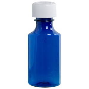 2 oz. Blue PET Oval Liquid Bottle with 24mm CR Cap