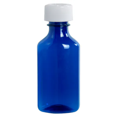 3 oz. Blue PET Oval Liquid Bottle with 24/400 White CRC Cap