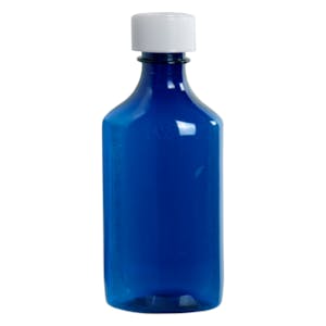 6 oz. Blue PET Oval Liquid Bottle with 24/400 White CR Cap