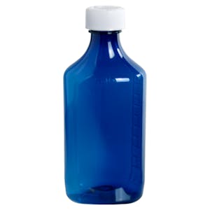 12 oz. Blue PET Oval Liquid Bottle with 28/400 White CR Cap